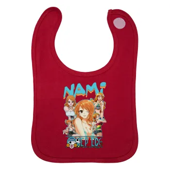 Nami One Piece, Σαλιάρα με Σκρατς Κόκκινη 100% Organic Cotton (0-18 months)