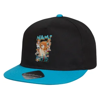 Nami One Piece, Καπέλο παιδικό Flat Snapback, Μαύρο/Μπλε (100% ΒΑΜΒΑΚΕΡΟ, ΠΑΙΔΙΚΟ, UNISEX, ONE SIZE)