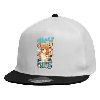 Nami One Piece, Καπέλο παιδικό Flat Snapback, Λευκό (100% ΒΑΜΒΑΚΕΡΟ, ΠΑΙΔΙΚΟ, UNISEX, ONE SIZE)
