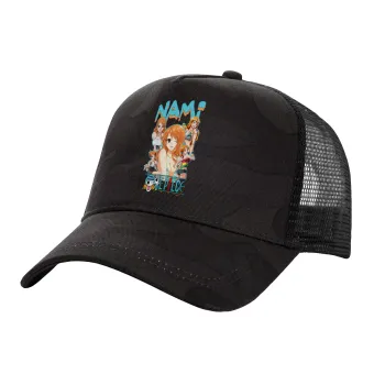 Nami One Piece, Καπέλο Ενηλίκων Structured Trucker, με Δίχτυ, (παραλλαγή) Army σκούρο (100% ΒΑΜΒΑΚΕΡΟ, ΕΝΗΛΙΚΩΝ, UNISEX, ONE SIZE)