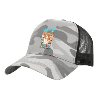 Nami One Piece, Καπέλο Ενηλίκων Structured Trucker, με Δίχτυ, (παραλλαγή) Army Camo (100% ΒΑΜΒΑΚΕΡΟ, ΕΝΗΛΙΚΩΝ, UNISEX, ONE SIZE)