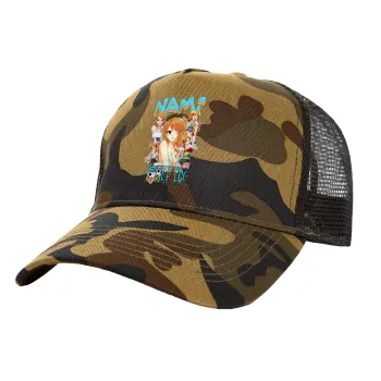 Nami One Piece, Adult Structured Trucker Hat, with Mesh, (Camouflage) Army (100% COTTON, ADULT, UNISEX, ONE SIZE)
