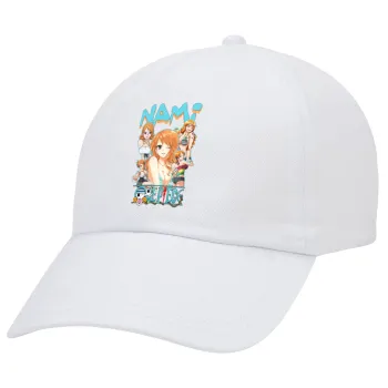 Nami One Piece, Καπέλο Ενηλίκων Baseball Λευκό 5-φύλλο (POLYESTER, ΕΝΗΛΙΚΩΝ, UNISEX, ONE SIZE)