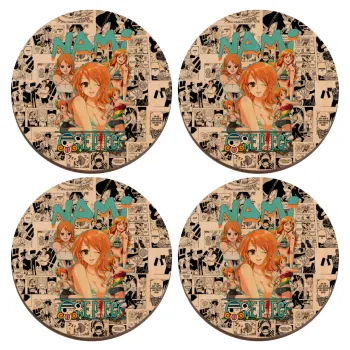 Nami One Piece, ΣΕΤ x4 Σουβέρ ξύλινα στρογγυλά plywood (9cm)