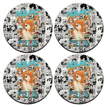 Nami One Piece, SET of 4 round wooden coasters (9cm)