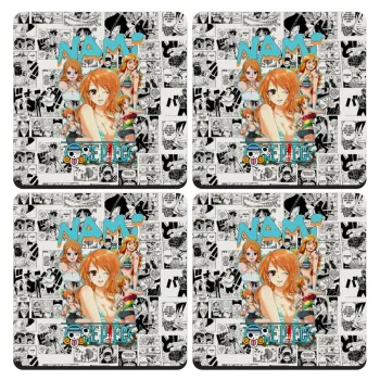 Nami One Piece, ΣΕΤ 4 Σουβέρ ξύλινα τετράγωνα (9cm)
