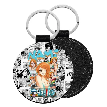 Nami One Piece, Μπρελόκ Δερματίνη, στρογγυλό ΜΑΥΡΟ (5cm)