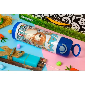 Nami One Piece, Πασχαλινή Λαμπάδα με Παιδικό παγούρι θερμό, ανοξείδωτο, με καλαμάκι ασφαλείας, ΜΠΛΕ (500ml)