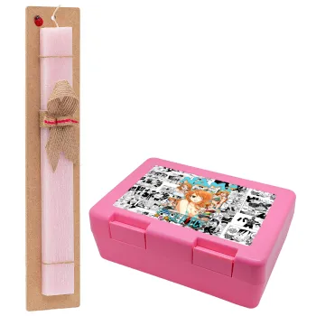Nami One Piece, Easter Set, children's snack container PINK & scented flat Easter candle (30cm) (PINK)