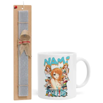Nami One Piece, Πασχαλινή Λαμπάδα με Κούπα κεραμική (330ml) & κερί αρωματικό πλακέ (30cm) (ΓΚΡΙ)