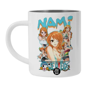 Nami One Piece, Λευκή Ανοξείδωτη Μεταλλική Κούπα 450ml - Διπλού Τοιχώματος 
