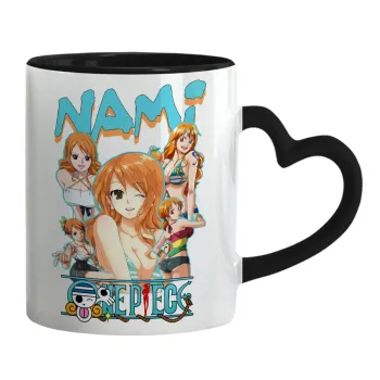 Nami One Piece, Κούπα καρδιά χερούλι μαύρη, κεραμική, 330ml