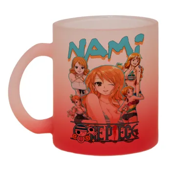 Nami One Piece, Κούπα γυάλινη δίχρωμη με βάση το κόκκινο ματ, 330ml