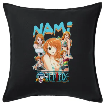 Nami One Piece, Μαξιλάρι καναπέ Μαύρο 100% βαμβάκι, περιέχεται το γέμισμα (50x50cm)
