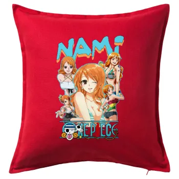 Nami One Piece, Μαξιλάρι καναπέ Κόκκινο 100% βαμβάκι, περιέχεται το γέμισμα (50x50cm)