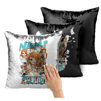 Nami One Piece, Μαξιλάρι καναπέ Μαγικό Μαύρο με πούλιες 40x40cm περιέχεται το γέμισμα