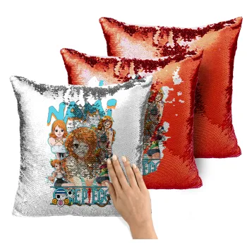 Nami One Piece, Μαξιλάρι καναπέ Μαγικό Κόκκινο με πούλιες 40x40cm περιέχεται το γέμισμα