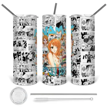 Nami One Piece, Tumbler stainless steel 600ml, with metal straw & cleaning brush