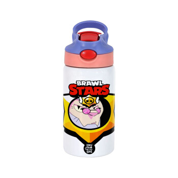 Brawl Stars Byron, Children's hot water bottle, stainless steel, with safety straw, pink/purple (350ml)