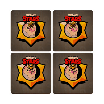 Brawl Stars Byron, ΣΕΤ x4 Σουβέρ ξύλινα τετράγωνα plywood (9cm)