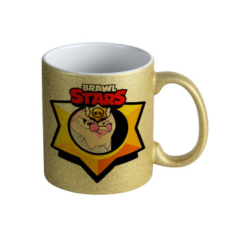 Brawl Stars Byron, Κούπα Χρυσή Glitter που γυαλίζει, κεραμική, 330ml