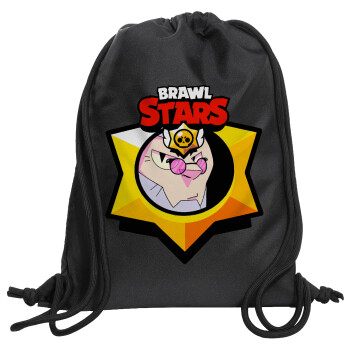 Brawl Stars Byron, Τσάντα πλάτης πουγκί GYMBAG Μαύρη, με τσέπη (40x48cm) & χονδρά κορδόνια