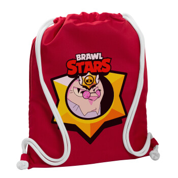 Brawl Stars Byron, Τσάντα πλάτης πουγκί GYMBAG Κόκκινη, με τσέπη (40x48cm) & χονδρά κορδόνια