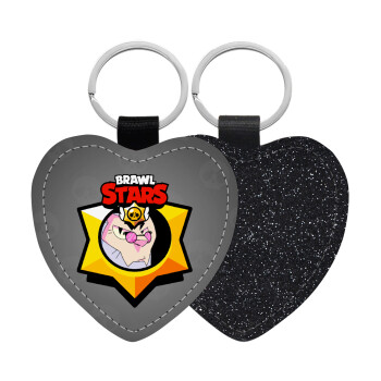 Brawl Stars Byron, Μπρελόκ PU δερμάτινο glitter καρδιά ΜΑΥΡΟ
