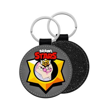 Brawl Stars Byron, Μπρελόκ Δερματίνη, στρογγυλό ΜΑΥΡΟ (5cm)