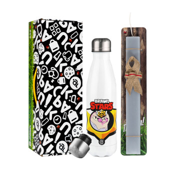 Brawl Stars Byron, Easter candle, metallic white thermos bottle (500ml) & aromatic flat candle (30cm) (GRAY)