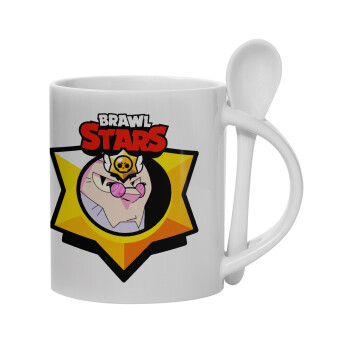 Brawl Stars Byron, Ceramic coffee mug with Spoon, 330ml (1pcs)