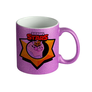 Brawl Stars Byron, Κούπα Μωβ Glitter που γυαλίζει, κεραμική, 330ml