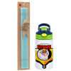 Easter Set, Children's thermal stainless steel bottle with safety straw, green/blue (350ml) & aromatic flat Easter candle (30cm) (TURQUOISE)