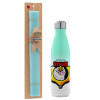 Easter Set, Metallic green/white thermos (Stainless steel), double-walled, 500ml & scented flat Easter candle (30cm) (TURQUOISE)