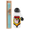 Easter Set, metallic aluminum water bottle (500ml) & scented flat candle (30cm) (TURQUOISE)