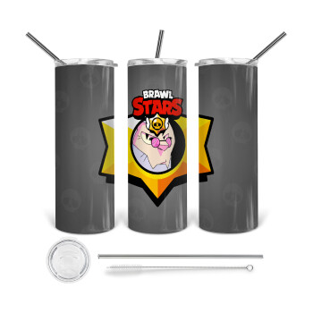 Brawl Stars Byron, Tumbler stainless steel 600ml, with metal straw & cleaning brush