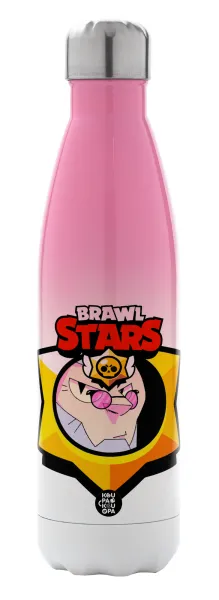 Brawl Stars Byron — Metal mug thermos Pink/White (Stainless steel), double wall, 500ml