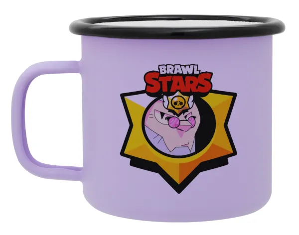 Brawl Stars Byron — Metal enamel mug, matte light pastel purple, 360ml