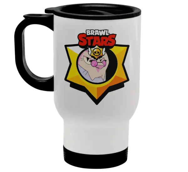 Brawl Stars Byron — Stainless steel travel mug with lid, double wall white 450ml