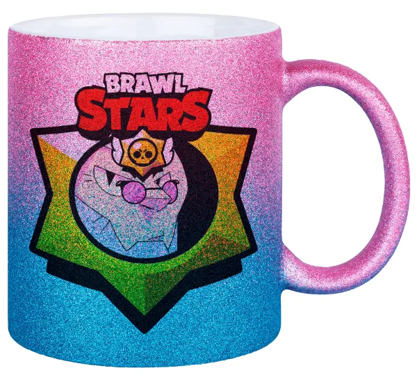 Brawl Stars Byron — Gold/blue glitter mug, ceramic, 330ml