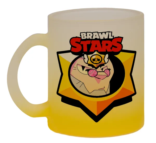 Brawl Stars Byron — Two-tone glass mug with matte yellow base, 330ml