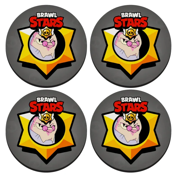 Brawl Stars Byron — ΣΕΤ 4 Σουβέρ ξύλινα στρογγυλά (9cm)