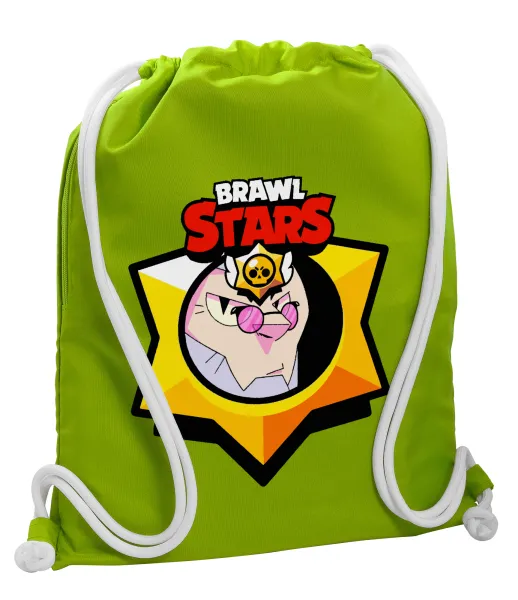 Brawl Stars Byron — Backpack bag GYMBAG LIME GREEN, with pocket (40x48cm) & thick cords