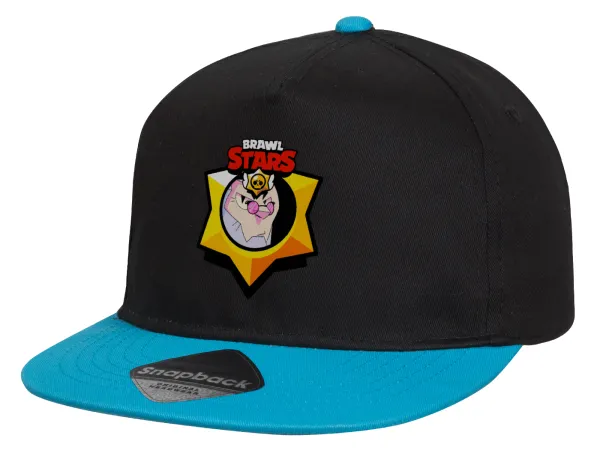 Brawl Stars Byron — Child's Flat Snapback Hat, Black/Blue (100% COTTON, CHILD, UNISEX, ONE SIZE)