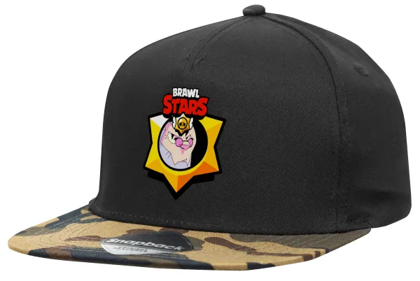 Brawl Stars Byron — Adult Flat Snapback Hat Black/Camouflage, (100% COTTON TWILL, ADULT, UNISEX, ONE SIZE)