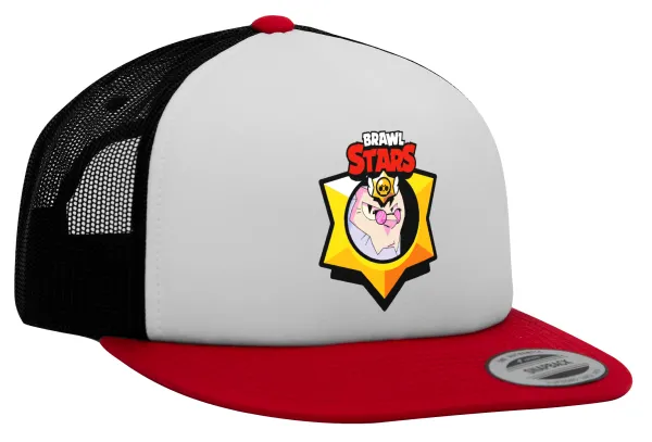 Brawl Stars Byron — Adult Foam Flat Snapback with Mesh Red-White-Black (POLYESTER, ADULT, UNISEX, ONE SIZE)