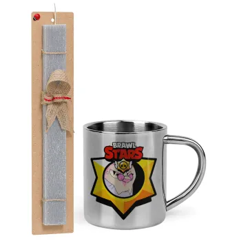 Brawl Stars Byron, Easter Set, metallic thermal cup (300ml) & Easter aromatic flat candle (30cm) (GRAY)