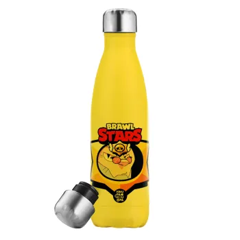 Brawl Stars Byron, Μεταλλικό παγούρι θερμός Κίτρινος (Stainless steel), διπλού τοιχώματος, 500ml