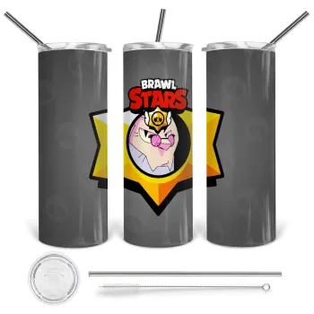 Brawl Stars Byron, Tumbler ποτήρι θερμό από ανοξείδωτο ατσάλι 600ml, με μεταλλικό καλαμάκι & βούρτσα καθαρισμού