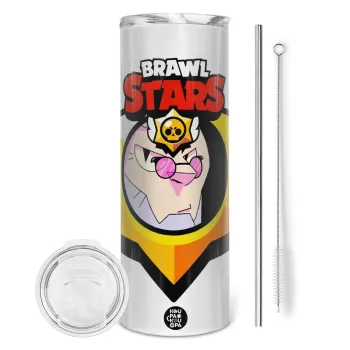 Brawl Stars Byron, Tumbler ποτήρι θερμό από ανοξείδωτο ατσάλι 600ml, με μεταλλικό καλαμάκι & βούρτσα καθαρισμού